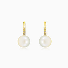 Cubic zirconia and pearl gold earrings