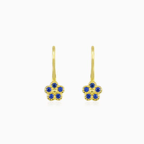Blue flower yellow gold earrings