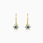 Blue flower cubic zirconia gold earrings
