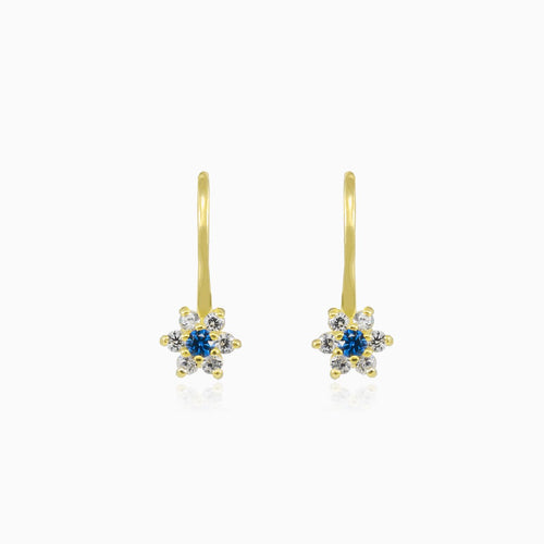 Blue flower cubic zirconia gold earrings