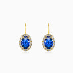 Oval blue quartz gold earrings