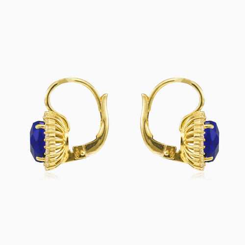 Oval blue quartz gold earrings
