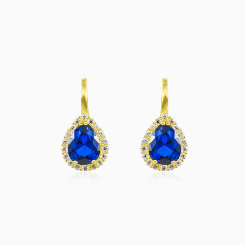 Pear-cut blue quartz gold earrings