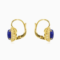 Oval blue quartz in gold earrings