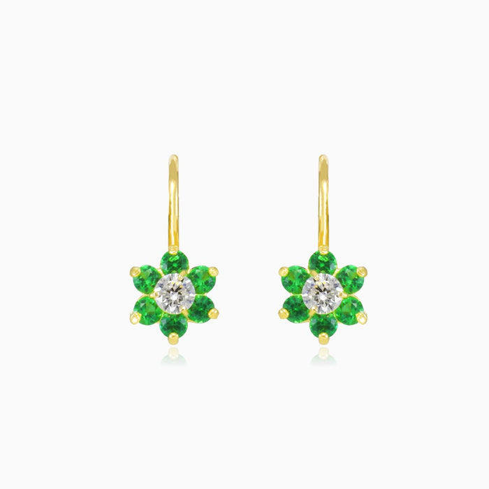 Grüne Blumenohrringe aus Gold