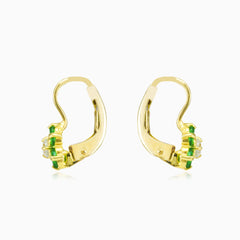 Green flower gold earrings