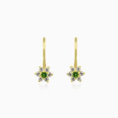 Green flower cubic zirconia gold earrings