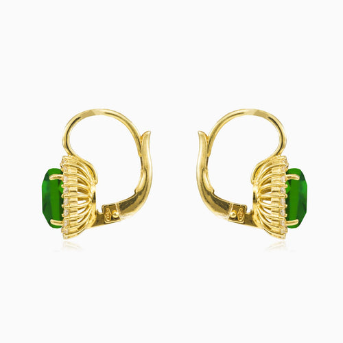 Cushion green quartz gold earrings