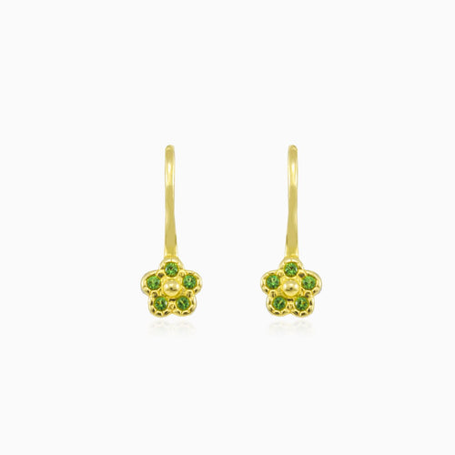 Green flower yellow gold earrings