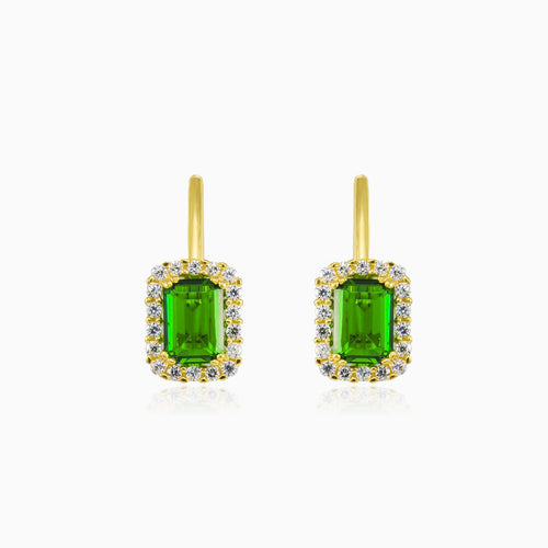 Rectangle green quartz gold earrings