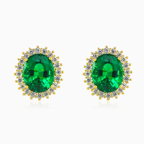 Royal oval green quartz gold earrings