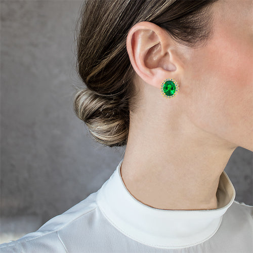 Royal oval green quartz gold earrings