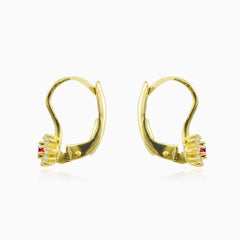 Red flower cubic zirconia gold earrings