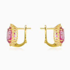 Royal oval rose quartz gold earrings