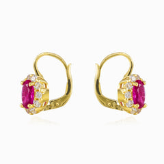 Oval rubellite gold earrings