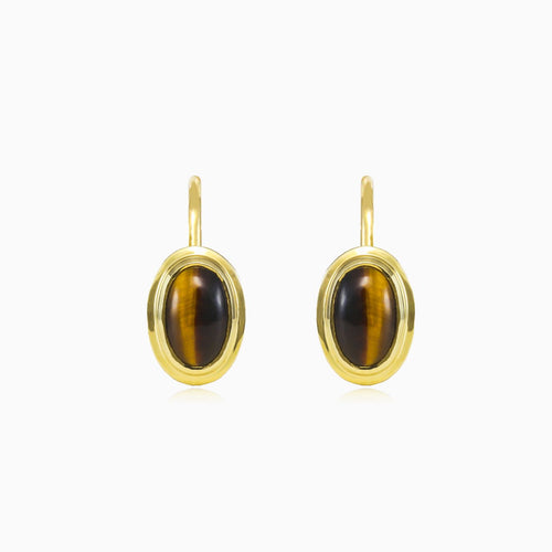 Oval tiger's eye gold earrings