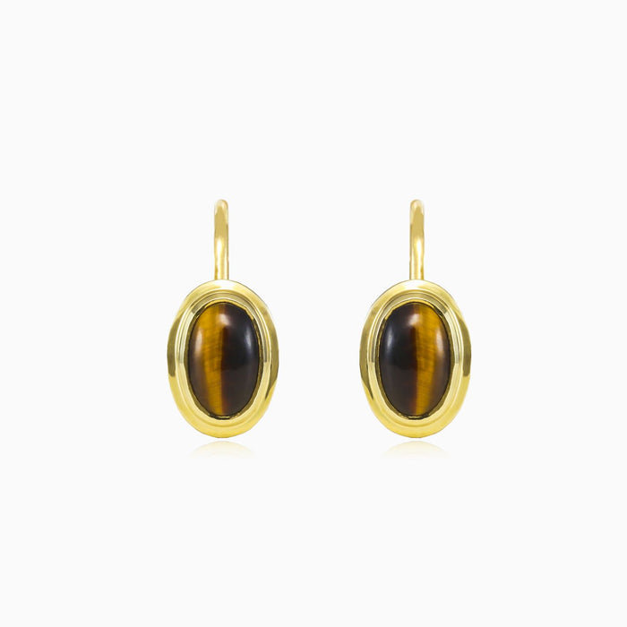 Pendientes de oro con ojo de tigre ovalado