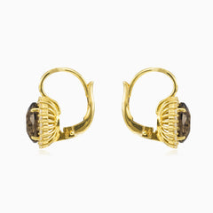 Oval smoky topaz gold earrings