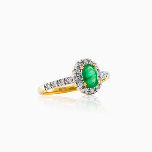 Smaragdový a diamantový zásnubní prsten