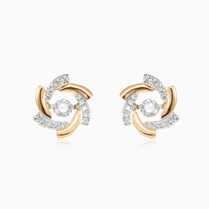 Boucles d’oreilles fleur en or rose avec diamants