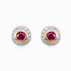 Ruby and diamond gold studs