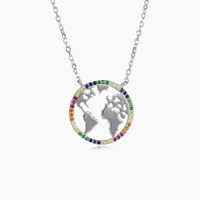 Regenbogen Erde Silber Halskette