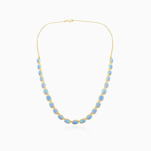 Opal gold and cubic zirconia necklace