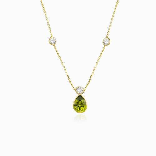 Pear olivine and cubic zirconia necklace