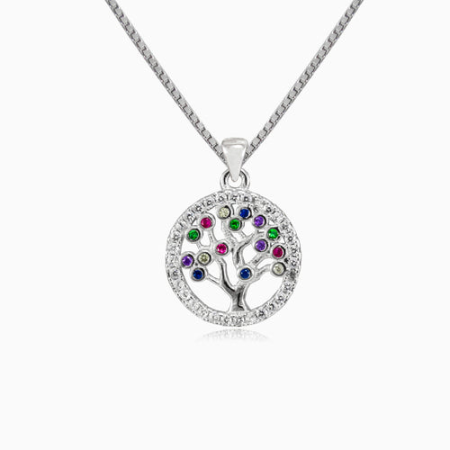 Tiny bezel colorful tree of life pendant