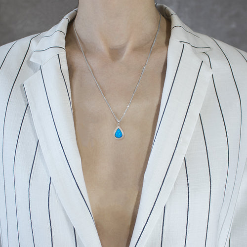 Soft blue opal tear pendant