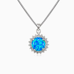 Halo round blue opal pendant