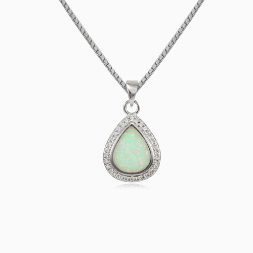 Soft white opal tear pendant