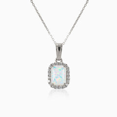 Rectangle white opal pendant