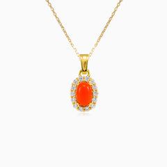 Oval coral gold pendant