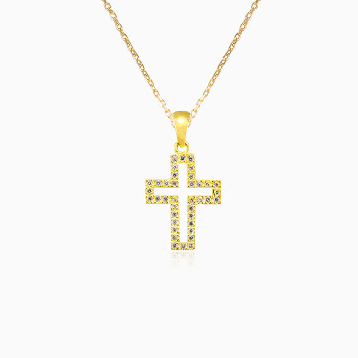 Cubic zirconia line gold cross