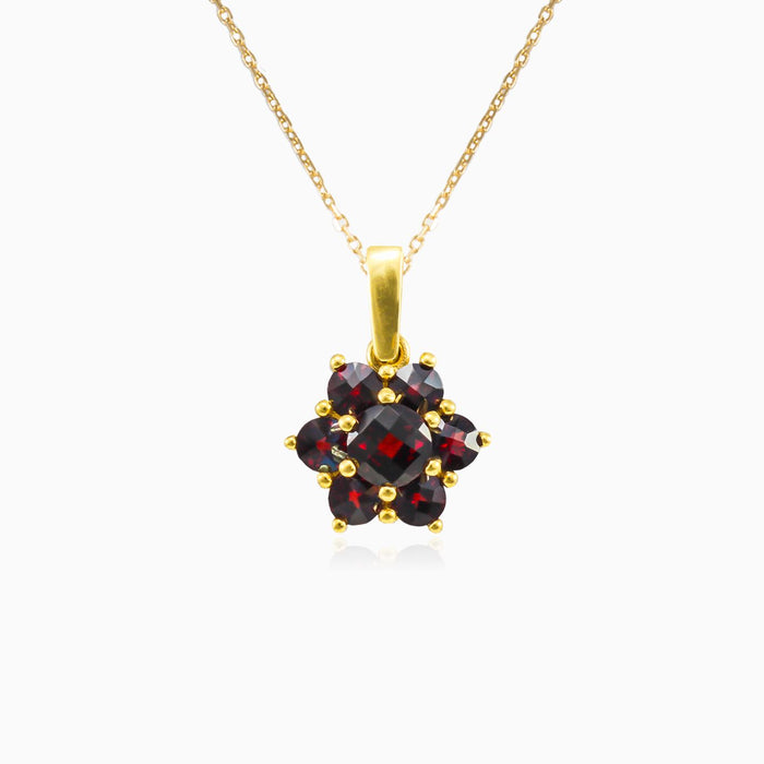 Pendentif fleur en grenat et or