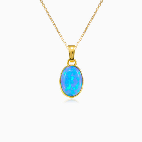Simple blue opal gold pendant