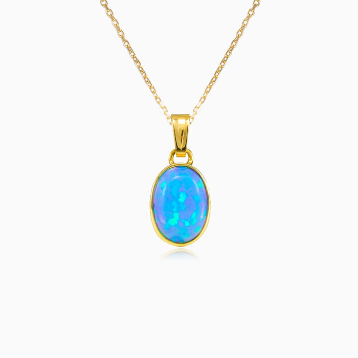 Simple blue opal gold pendant