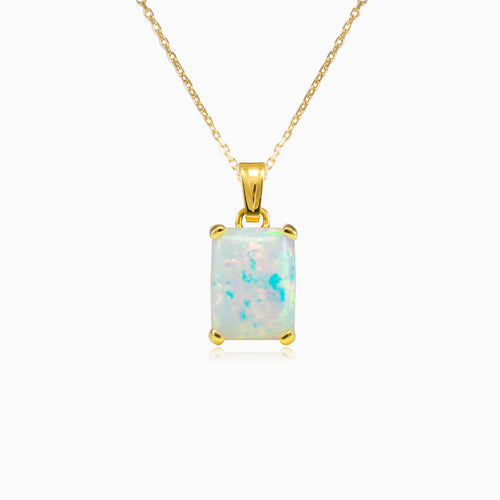 Rectangle white opal gold pendant