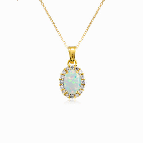 Oval halo white opal pendant