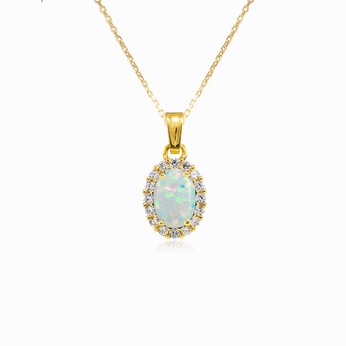 Pendentif halo en or avec opale blanche ovale