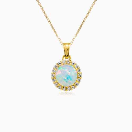 Halo white opal gold pendant