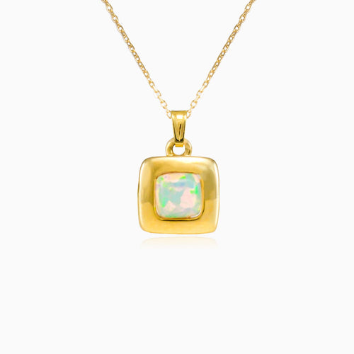 Square white opal gold pendant