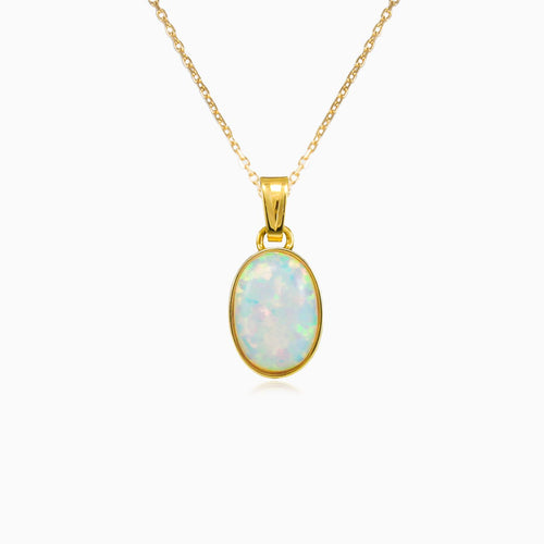 Simple white opal gold pendant