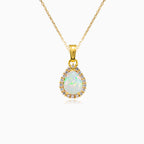 Pear white opal gold pendant