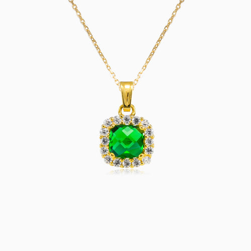 Cushion green quartz gold pendant