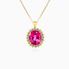 Royal oval rose quartz gold pendant