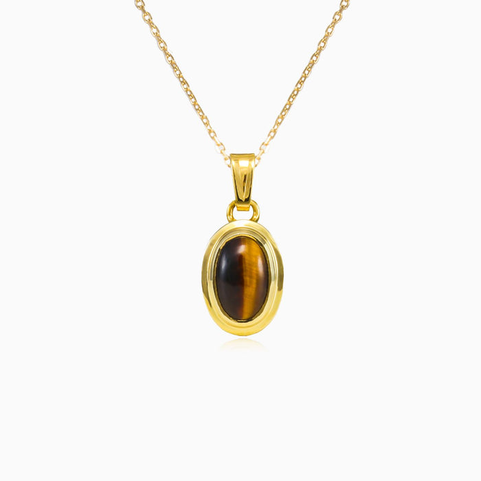 Pendentif ovale en œil de tigre et or