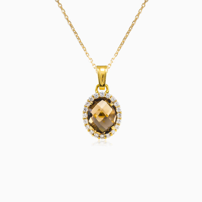 Pendentif ovale en or avec topaze fumée