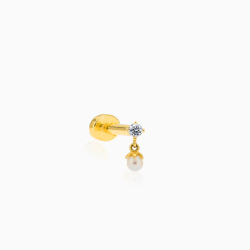 Zlatý piercing s perlou a zirkonem